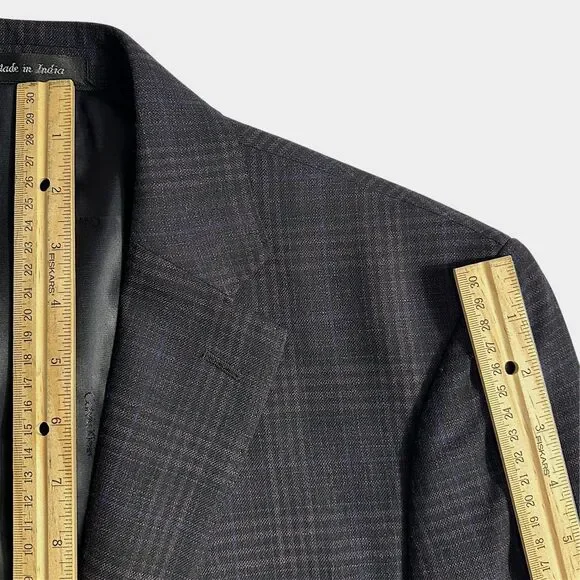 CALVIN KLEIN Mens Blazer Sport Coat 2-Button Jacket Plaid 40S Wool Purple/Blue